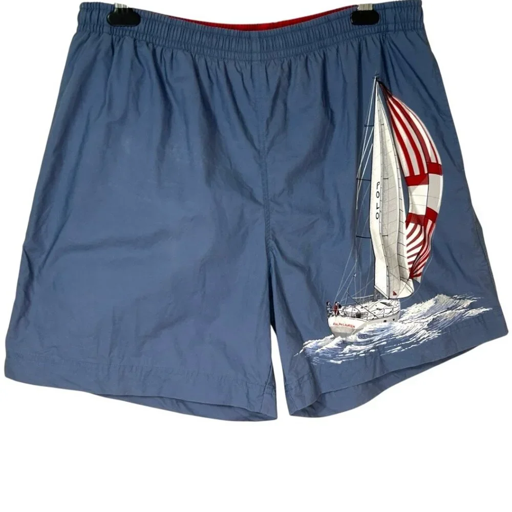 Vintage Polo Sport Ralph Lauren Sailboat‎ Swim Trunks Shorts - Men’s size Large